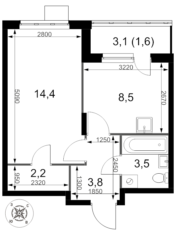 1 ккв 34 м²