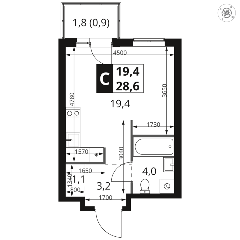 Студия 28,6 м²