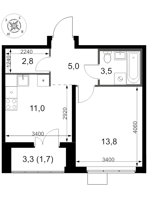 1 ккв 37,8 м²