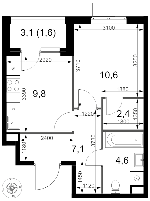 1 ккв 36,1 м²