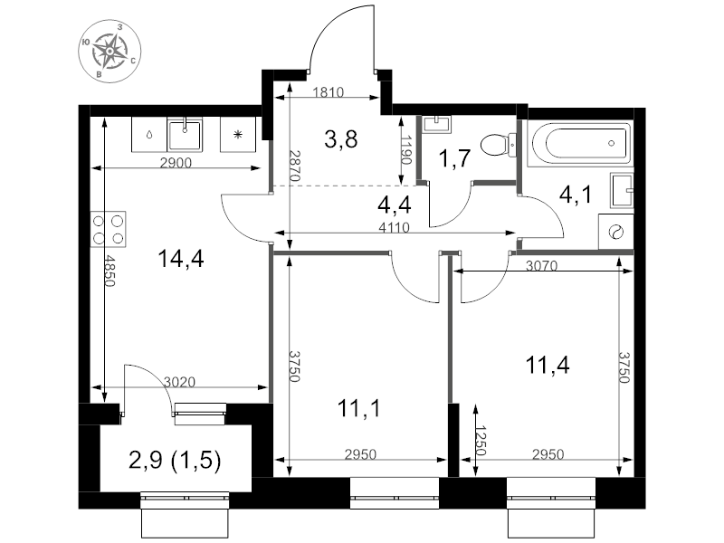 2 ккв 52,4 м²