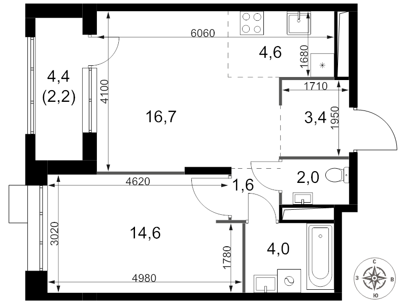 2 ккв (Евро) 49,1 м²