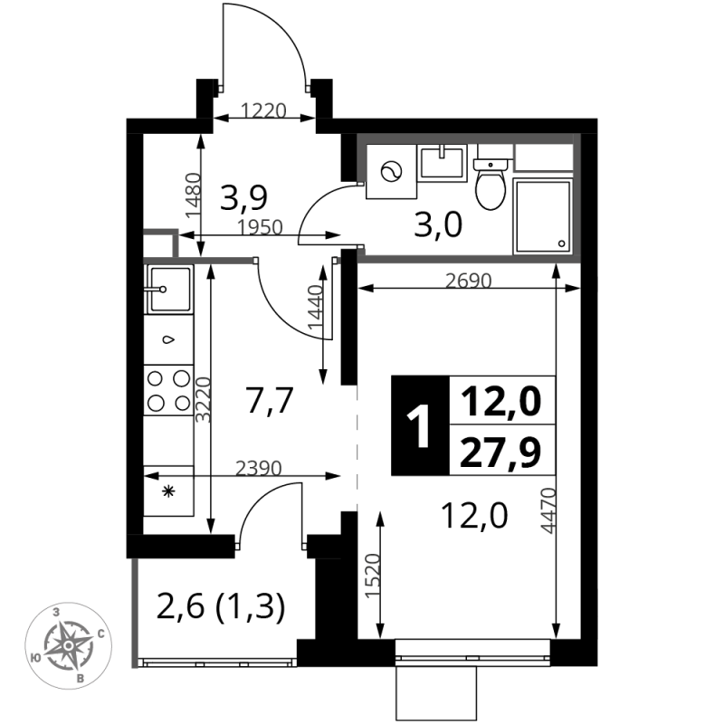 Студия 27,9 м²