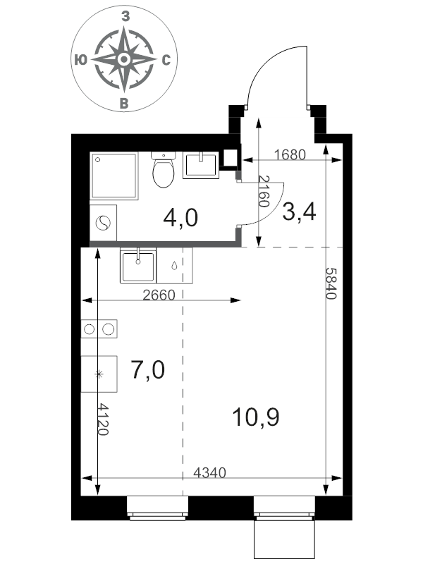 Студия 25,3 м²
