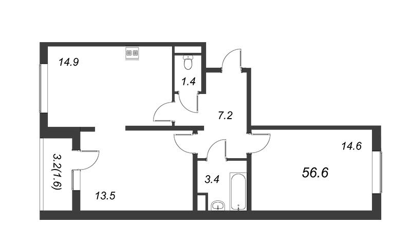 2 ккв 56,4 м²