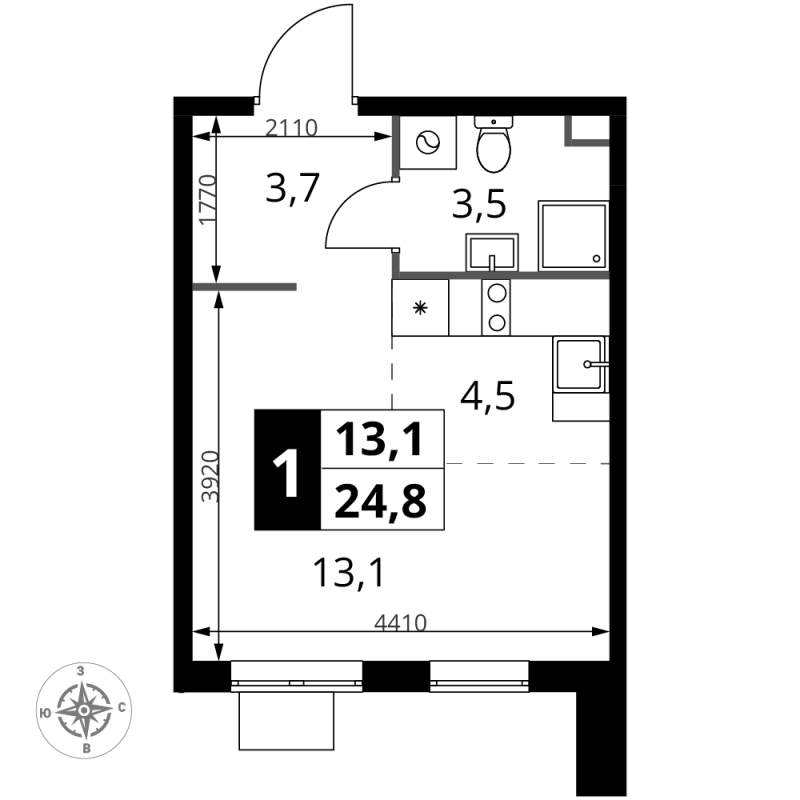 Студия 24,8 м²