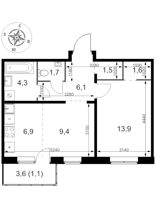 2 ккв (Евро) 46,5 м²