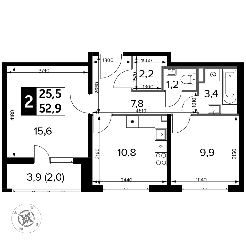 2 ккв 52,9 м²