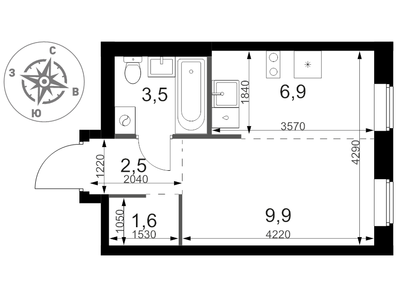 Студия 24,4 м²