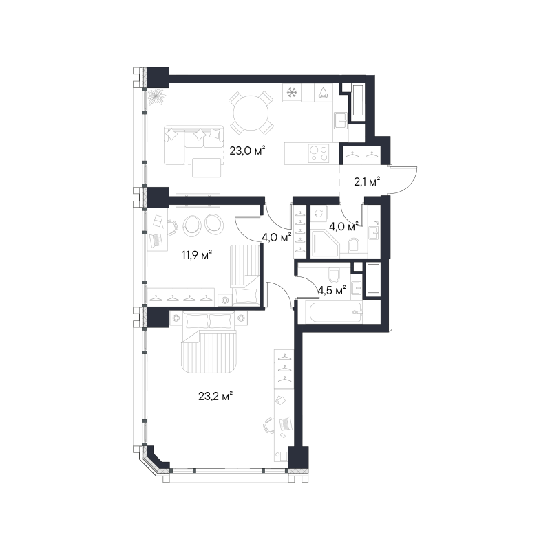 3 ккв (Евро) 72,7 м²