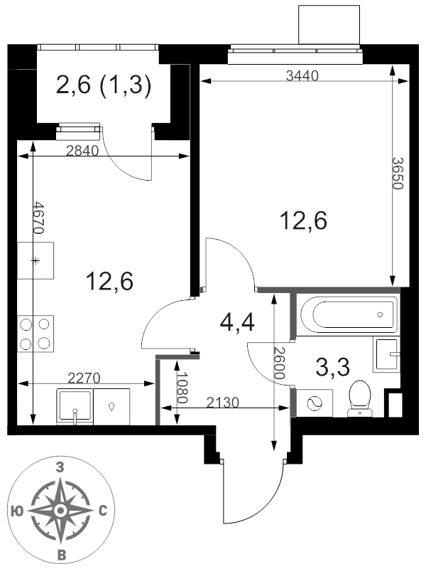1 ккв 34,2 м²
