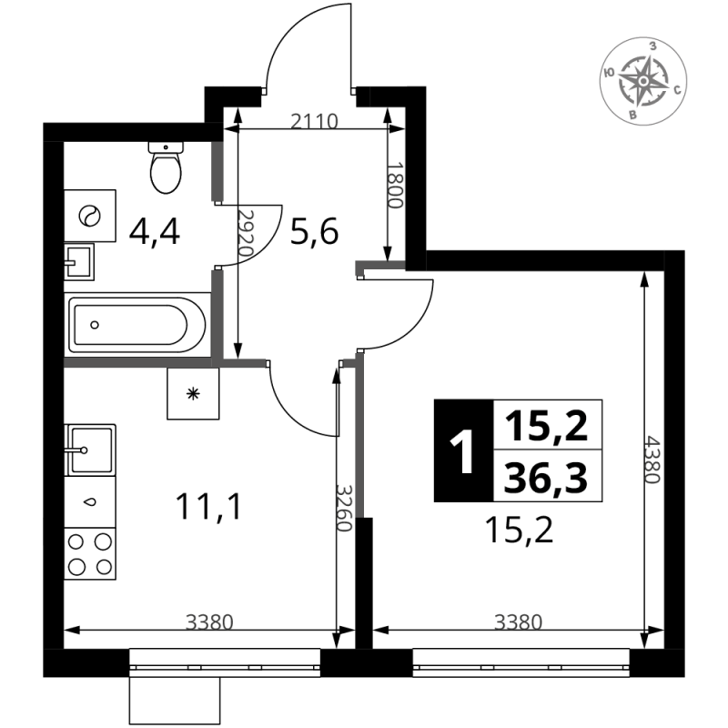 1 ккв 36,3 м²