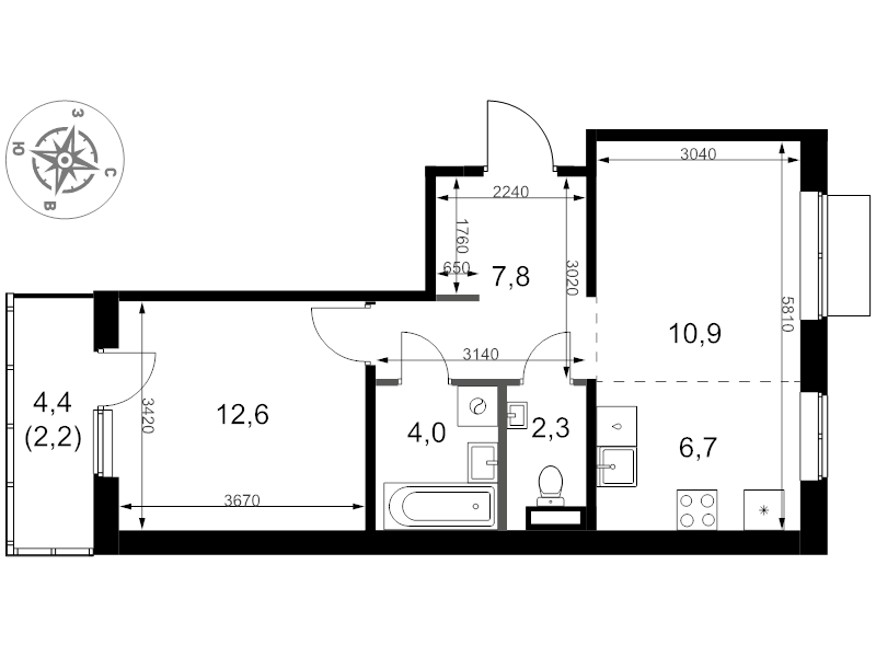 2 ккв (Евро) 46,5 м²