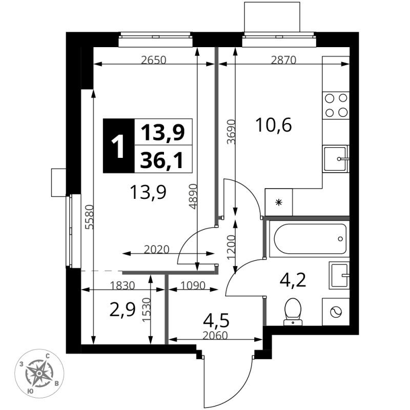 1 ккв 36,1 м²