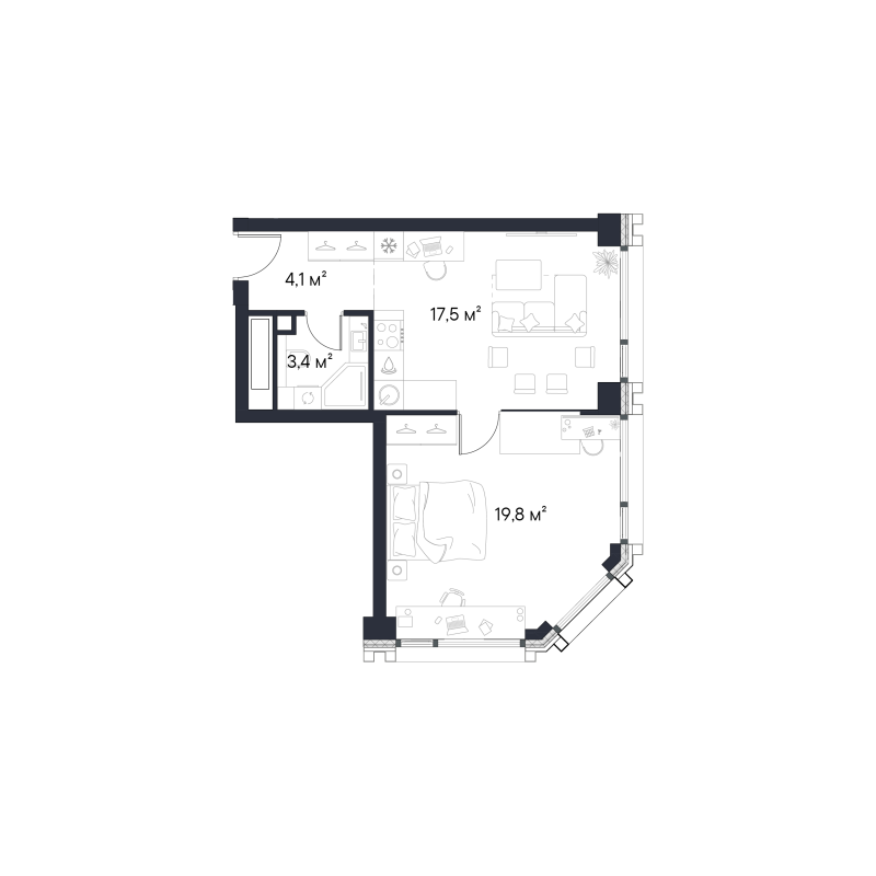 2 ккв (Евро) 44,8 м²