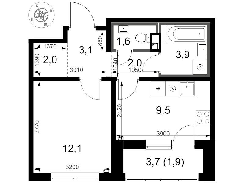 1 ккв 36,1 м²