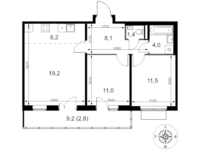 3 ккв (Евро) 64,2 м²