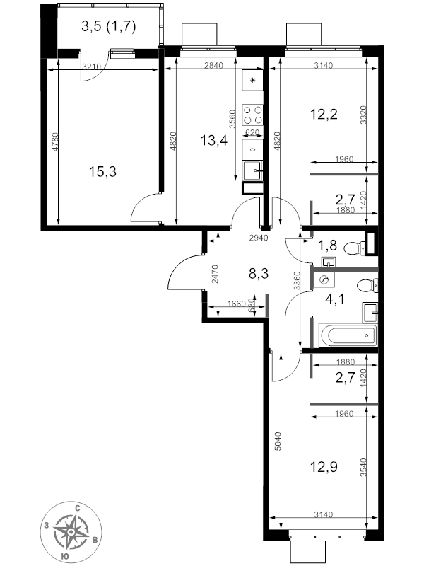 3 ккв 75,1 м²