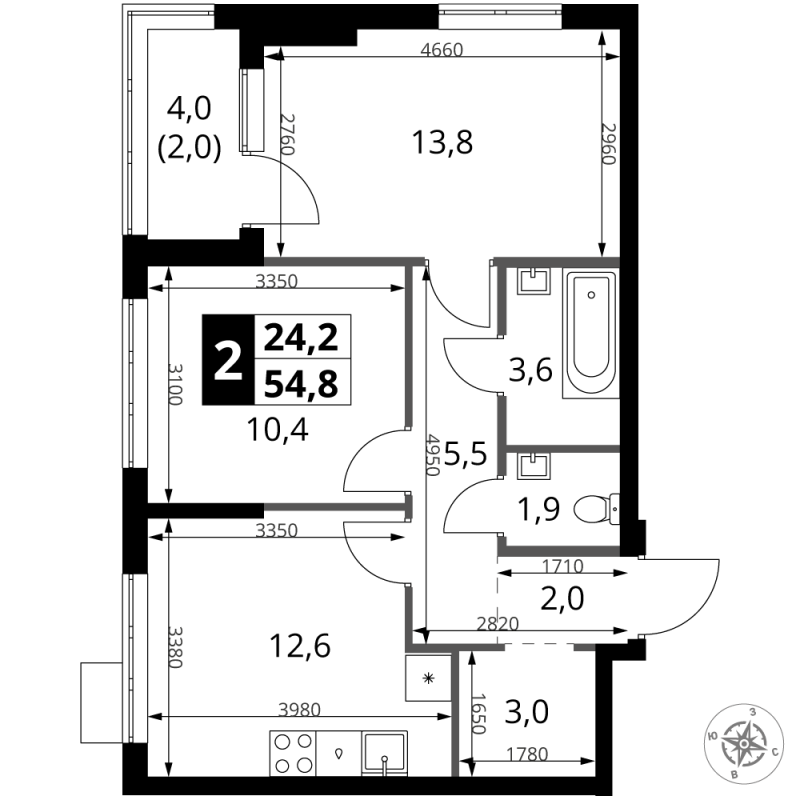 2 ккв 54,8 м²