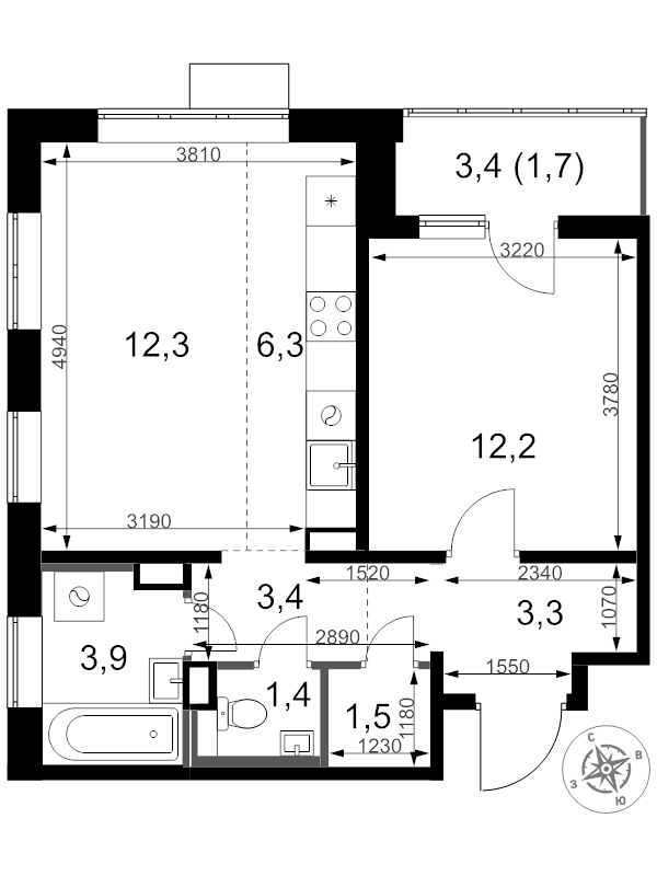 2 ккв (Евро) 46 м²
