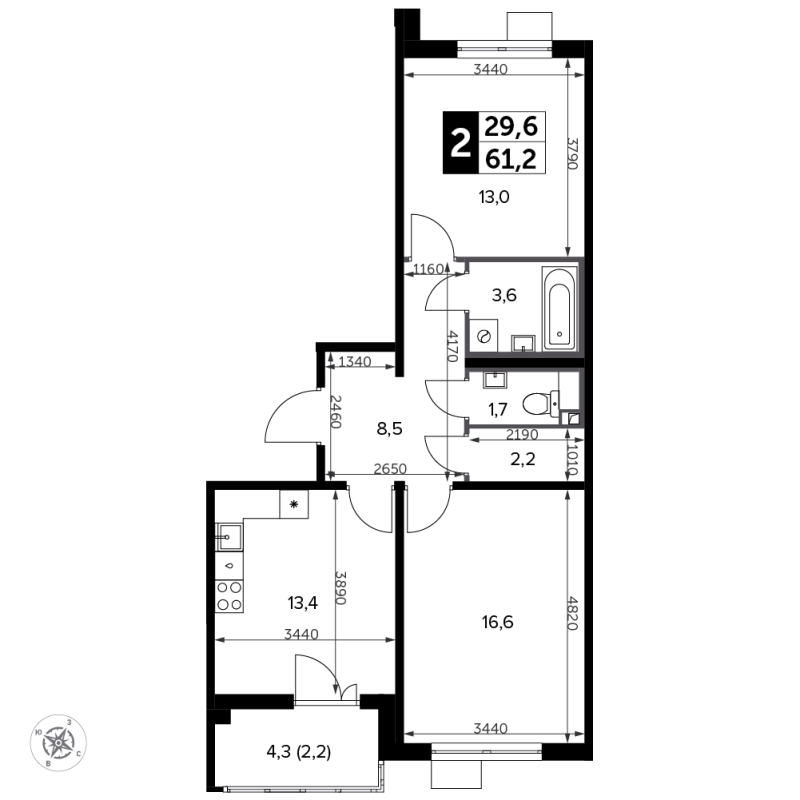 2 ккв 62,1 м²