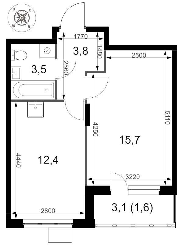 1 ккв 37 м²