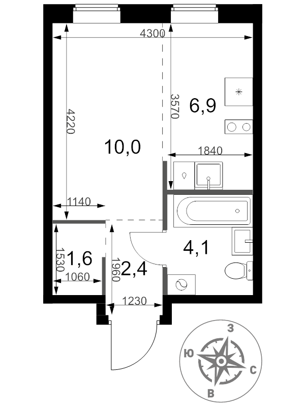 Студия 25 м²