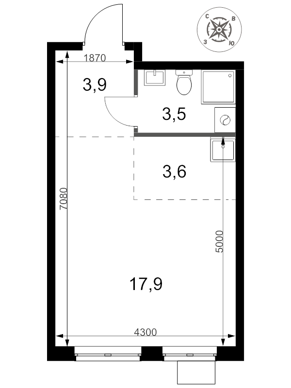 Студия 28,9 м²
