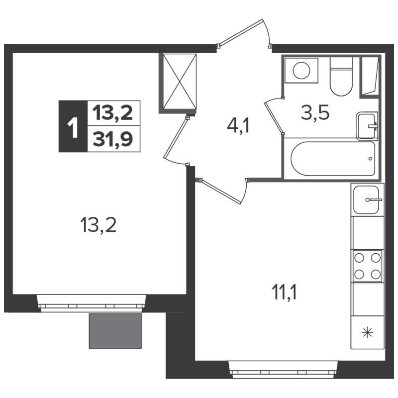 1 ккв 31,8 м²