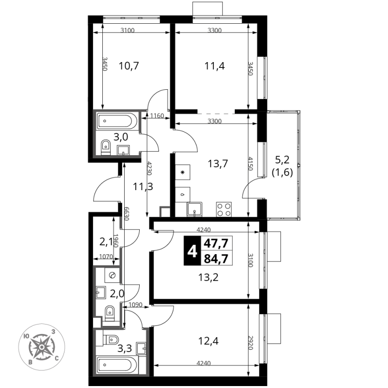 4 ккв 85,1 м²