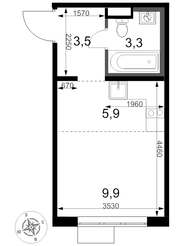 Студия 22,6 м²