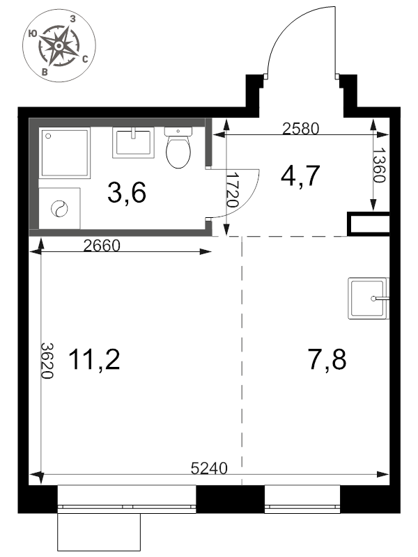 Студия 27,3 м²