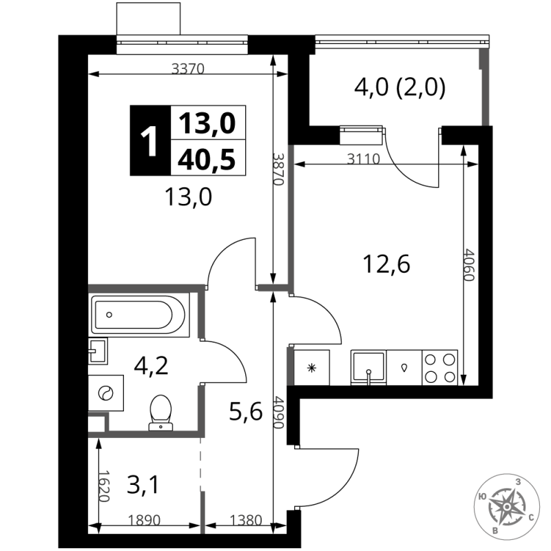 1 ккв 41,1 м²