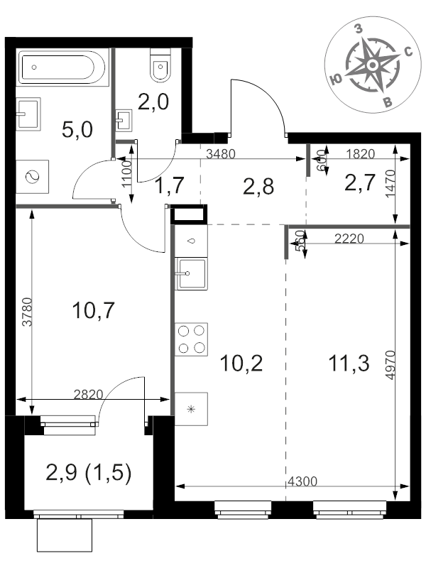2 ккв (Евро) 47,9 м²