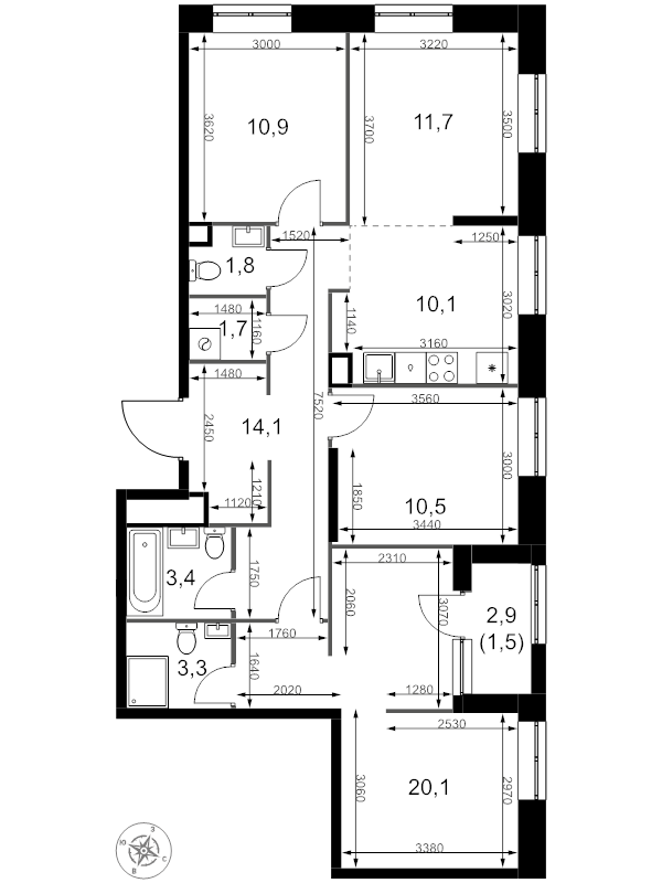 4 ккв (Евро) 89,1 м²
