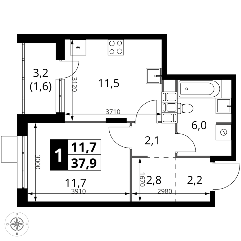 1 ккв 37,9 м²