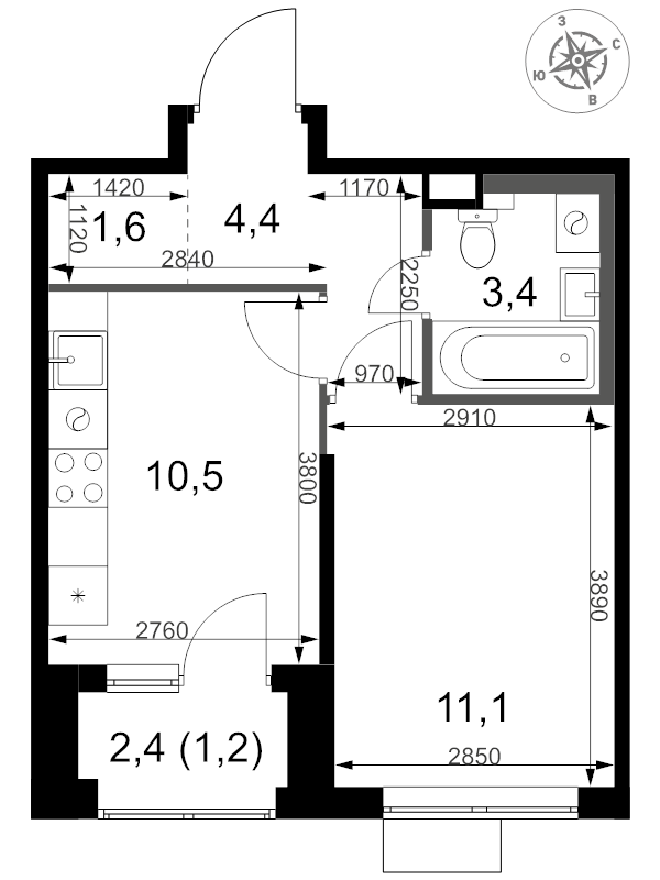 1 ккв 32,2 м²