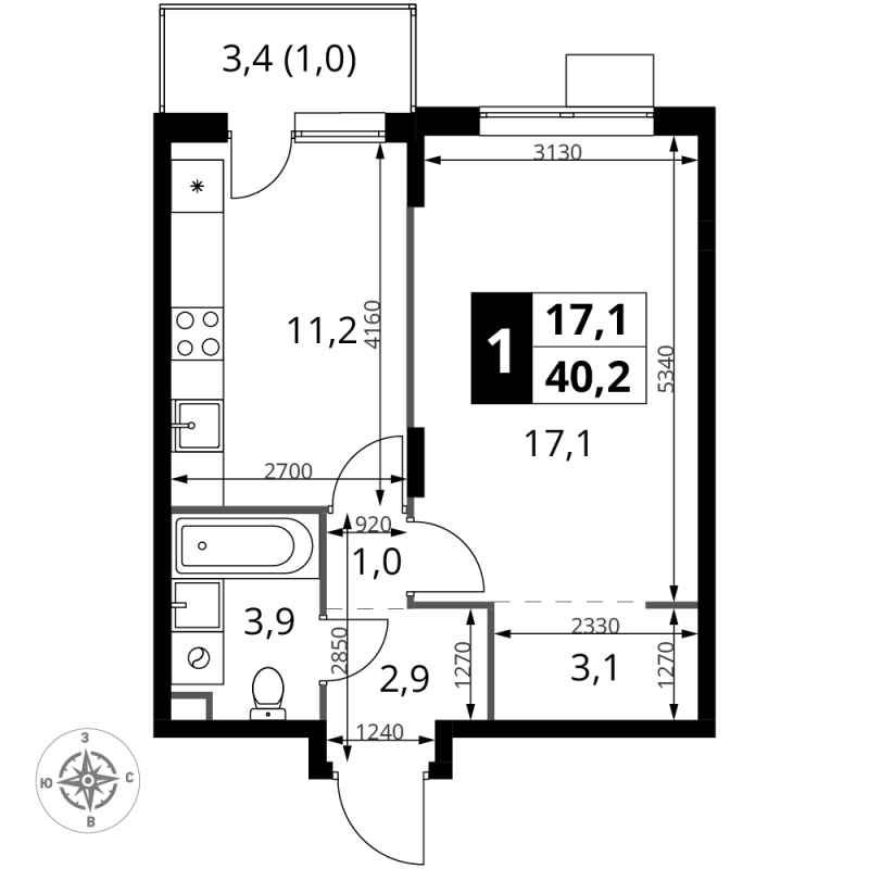 1 ккв 40,2 м²