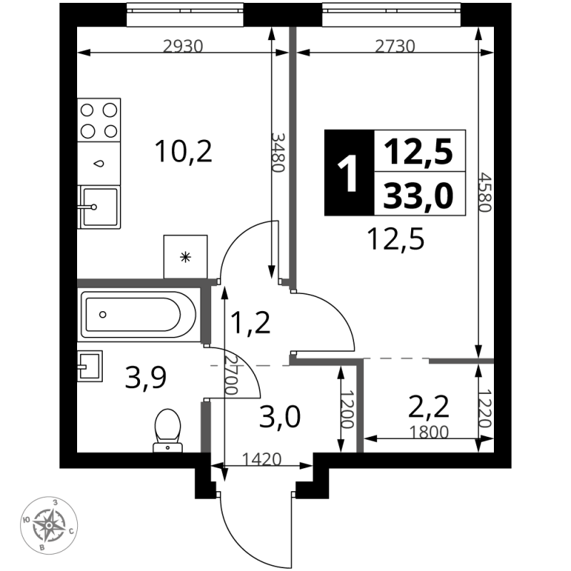 1 ккв 33,6 м²