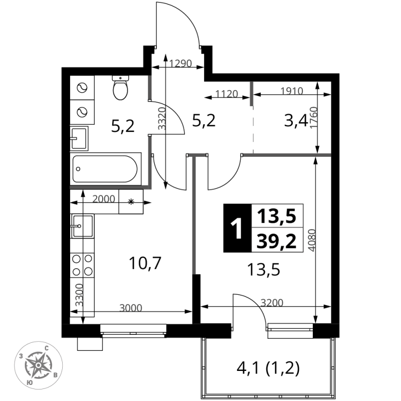 1 ккв 39,2 м²