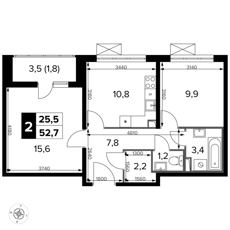 2 ккв 52,7 м²