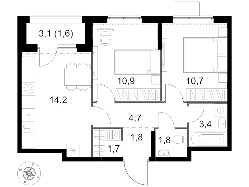 2 ккв 50,8 м²