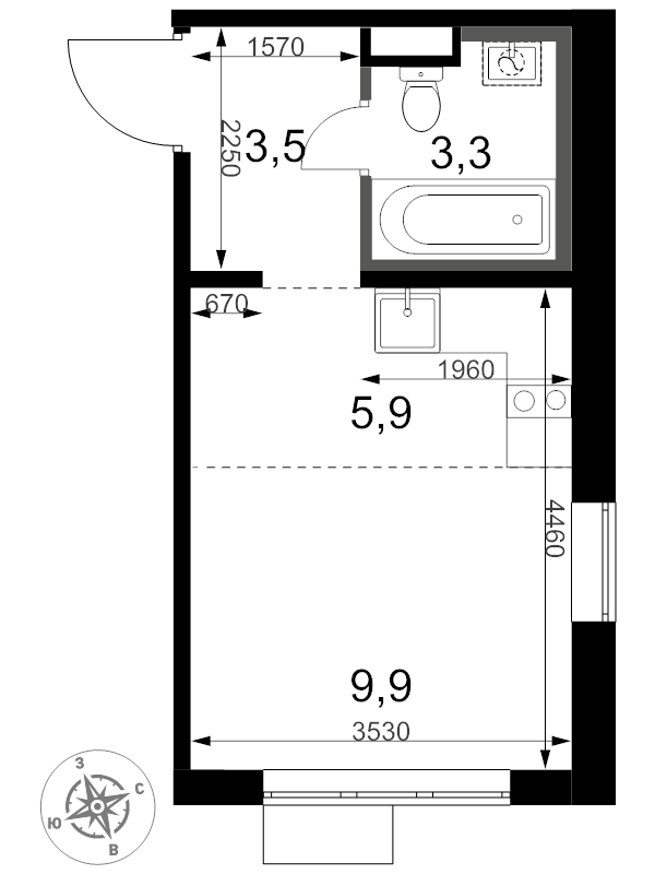 Студия 22,6 м²