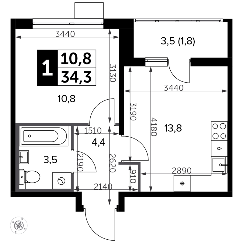 1 ккв 34,9 м²