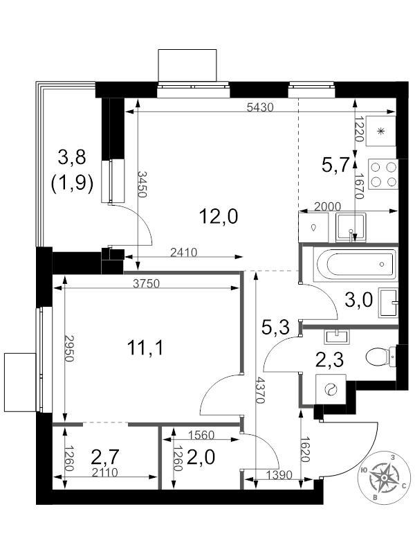 2 ккв (Евро) 46 м²