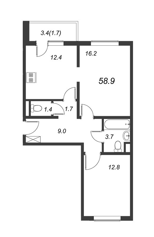 2 ккв 58,7 м²