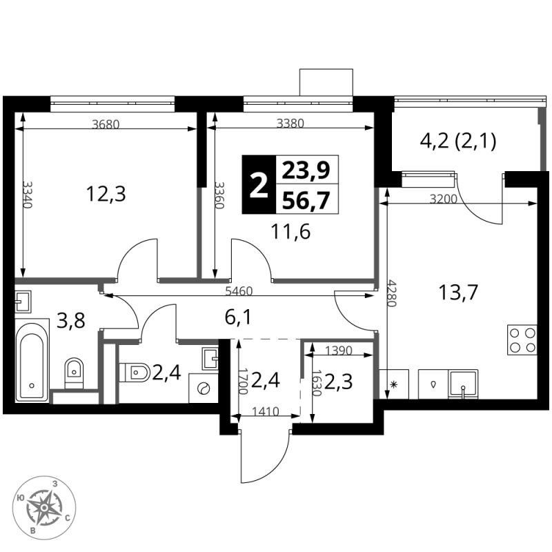 2 ккв 57,1 м²