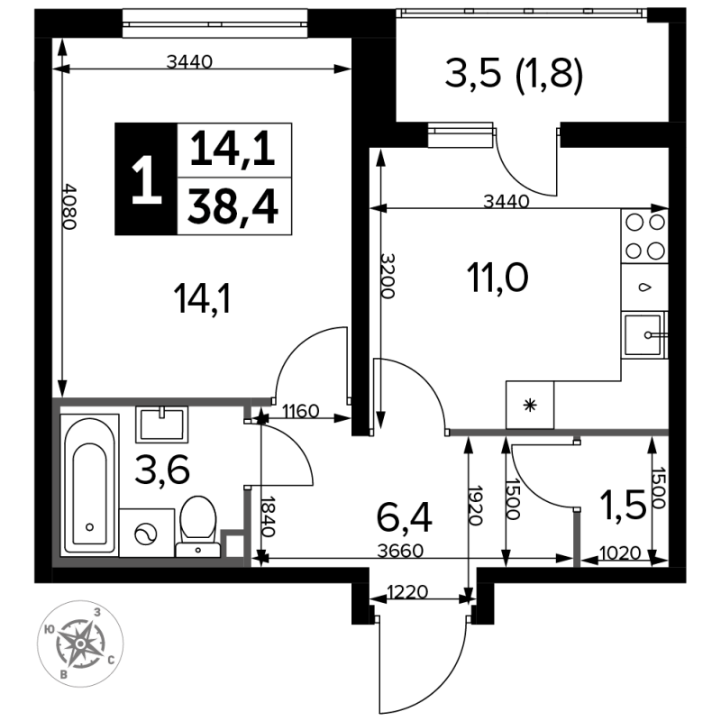 1 ккв 38,2 м²