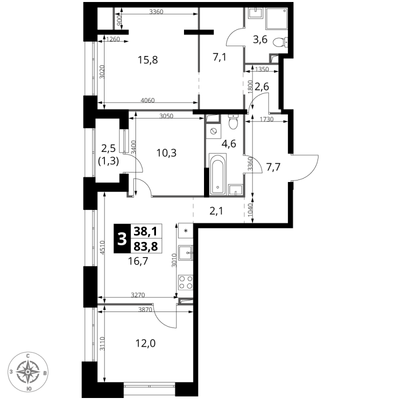 4 ккв (Евро) 83,8 м²