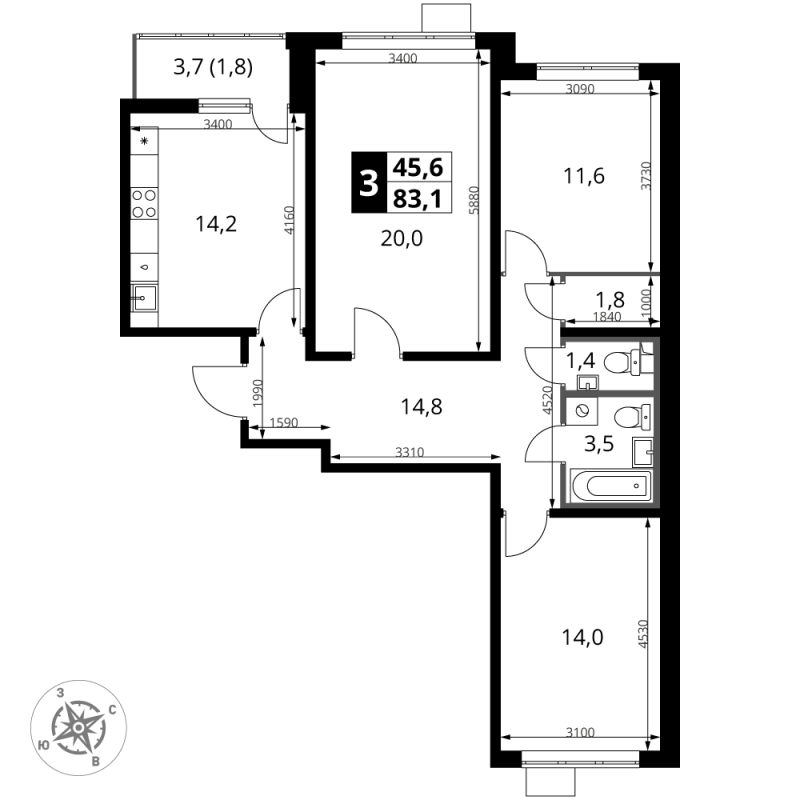 3 ккв 83,2 м²
